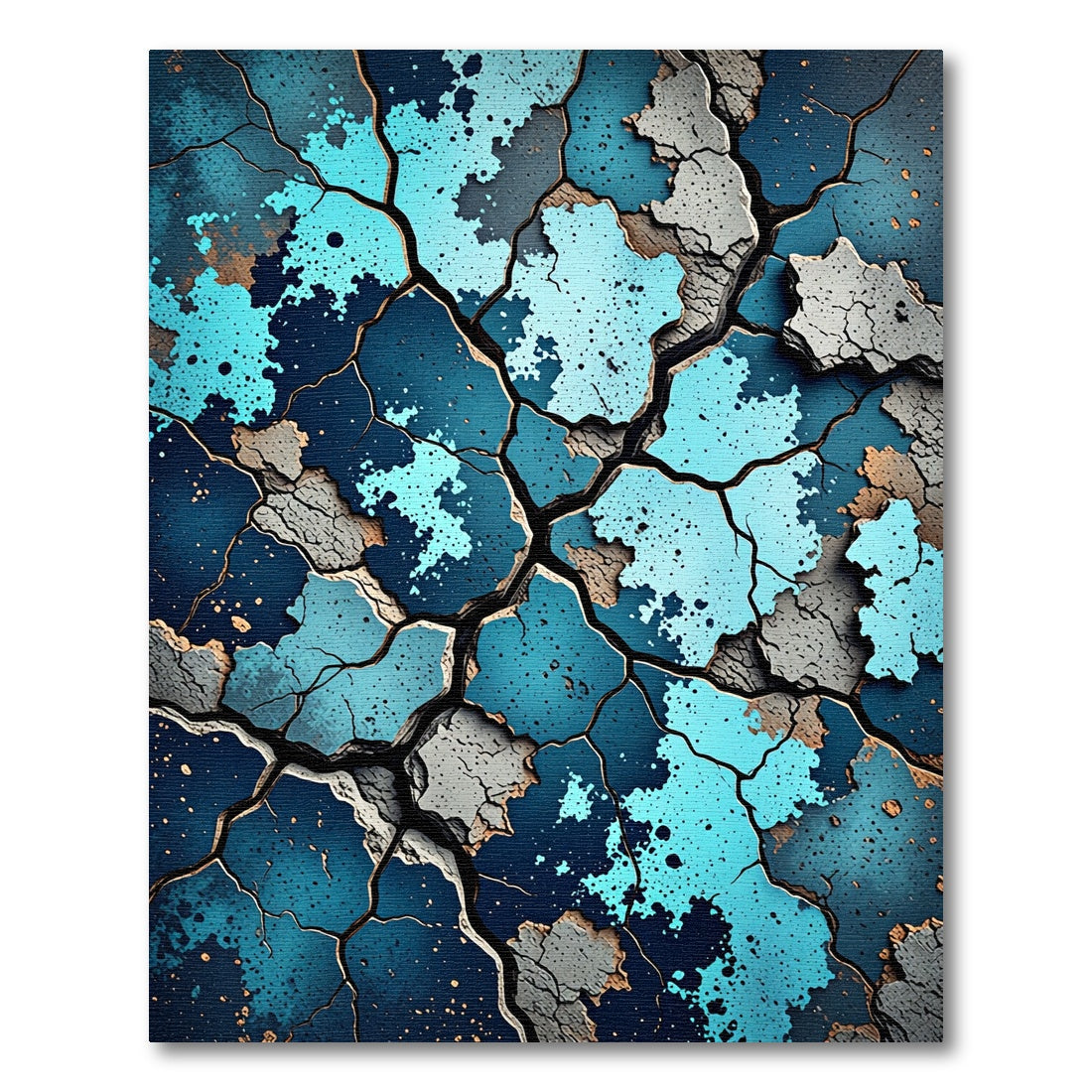 Cracked Ocean Blue Abstract Shattered Rug