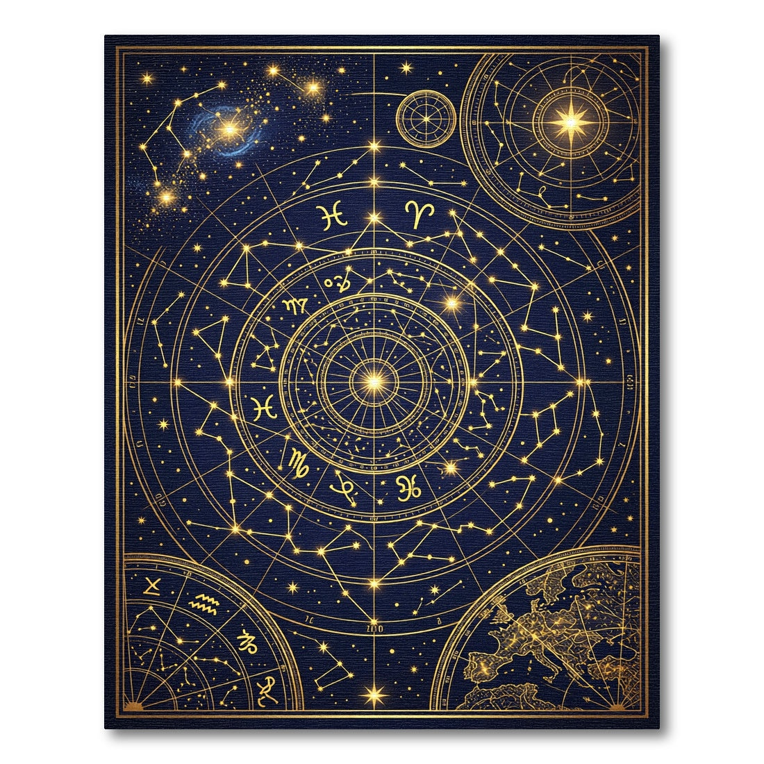 Golden Celestial Zodiac Constellation Map Area Rug