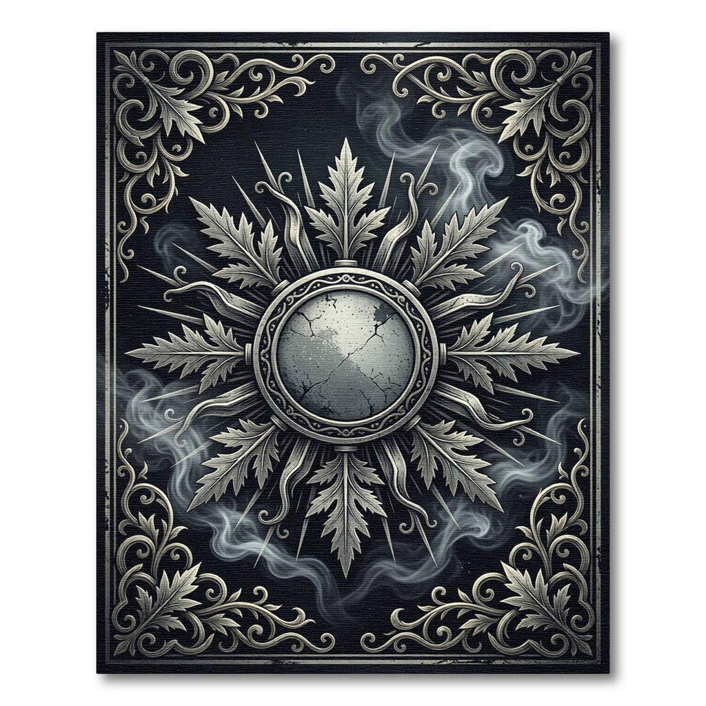 Gothic Silver Foliage Cracked Medallion Rug