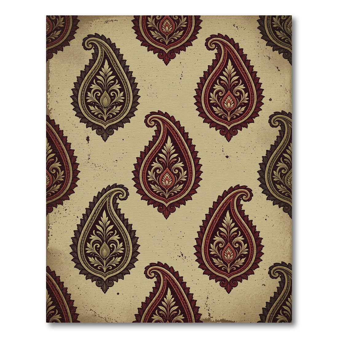 Earthy Burgundy Paisley Floral Scroll Rug