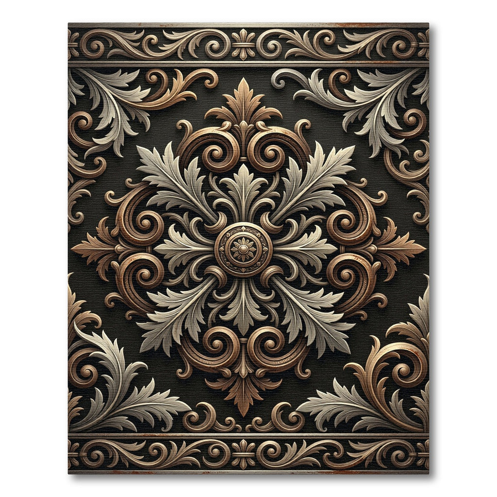 Baroque Bronze and Ivory Filigree Medallion Rug