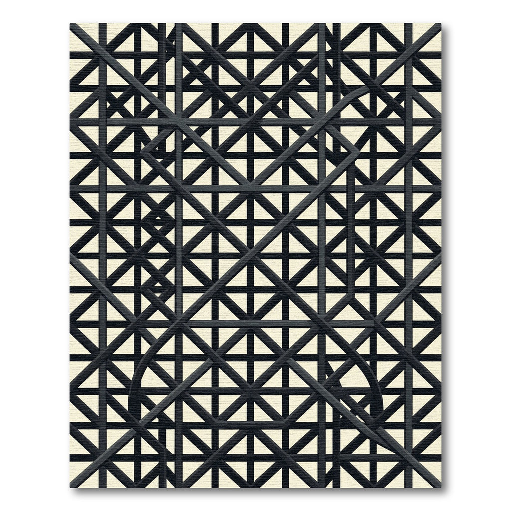 Modern Charcoal Interlocking Geometric Grid Rug