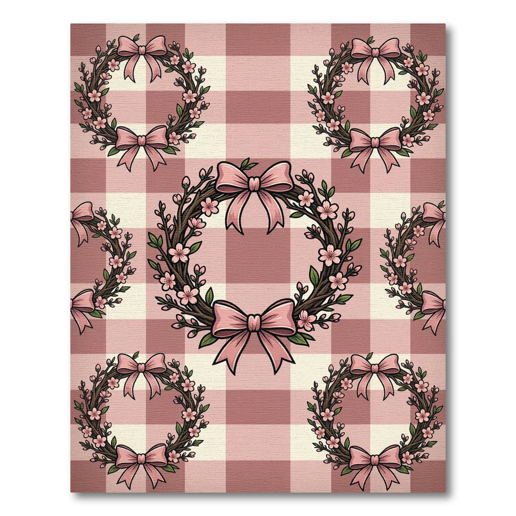 Blush Pink Gingham Cherry Blossom Wreath Rug