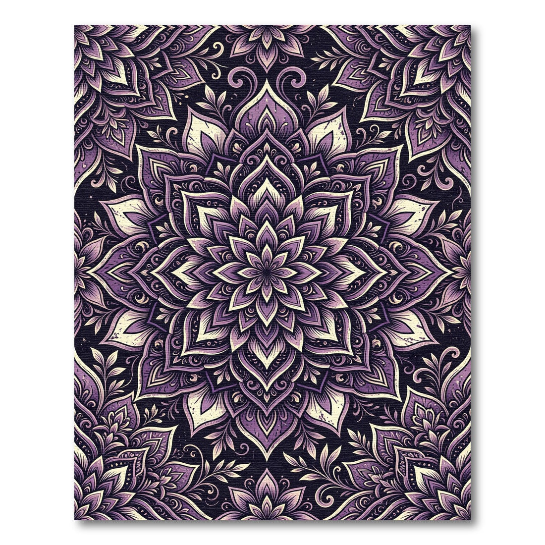 Elegant Deep Purple Floral Mandala Rug