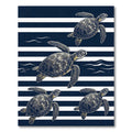 Navy Blue Striped Sea Turtle Art Rug