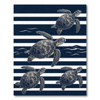 Navy Blue Striped Sea Turtle Art Rug