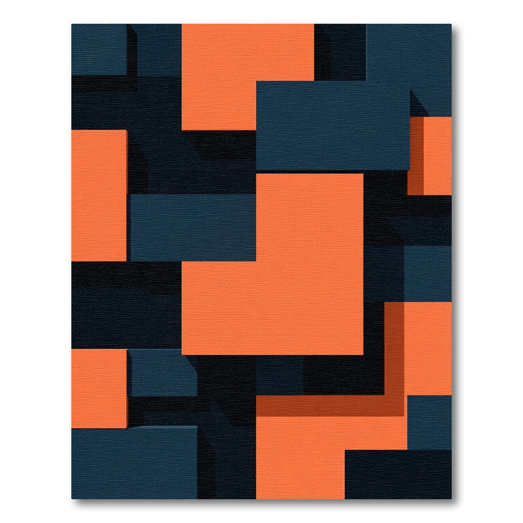 Modern Geometric Orange and Navy Blocks Rug