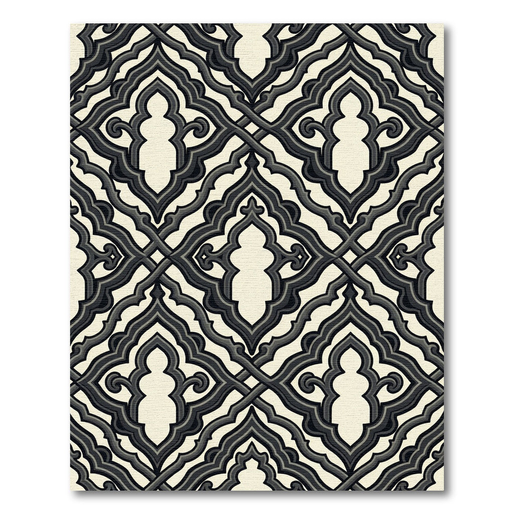 Ornate Black Ivory Lattice Arch Rug
