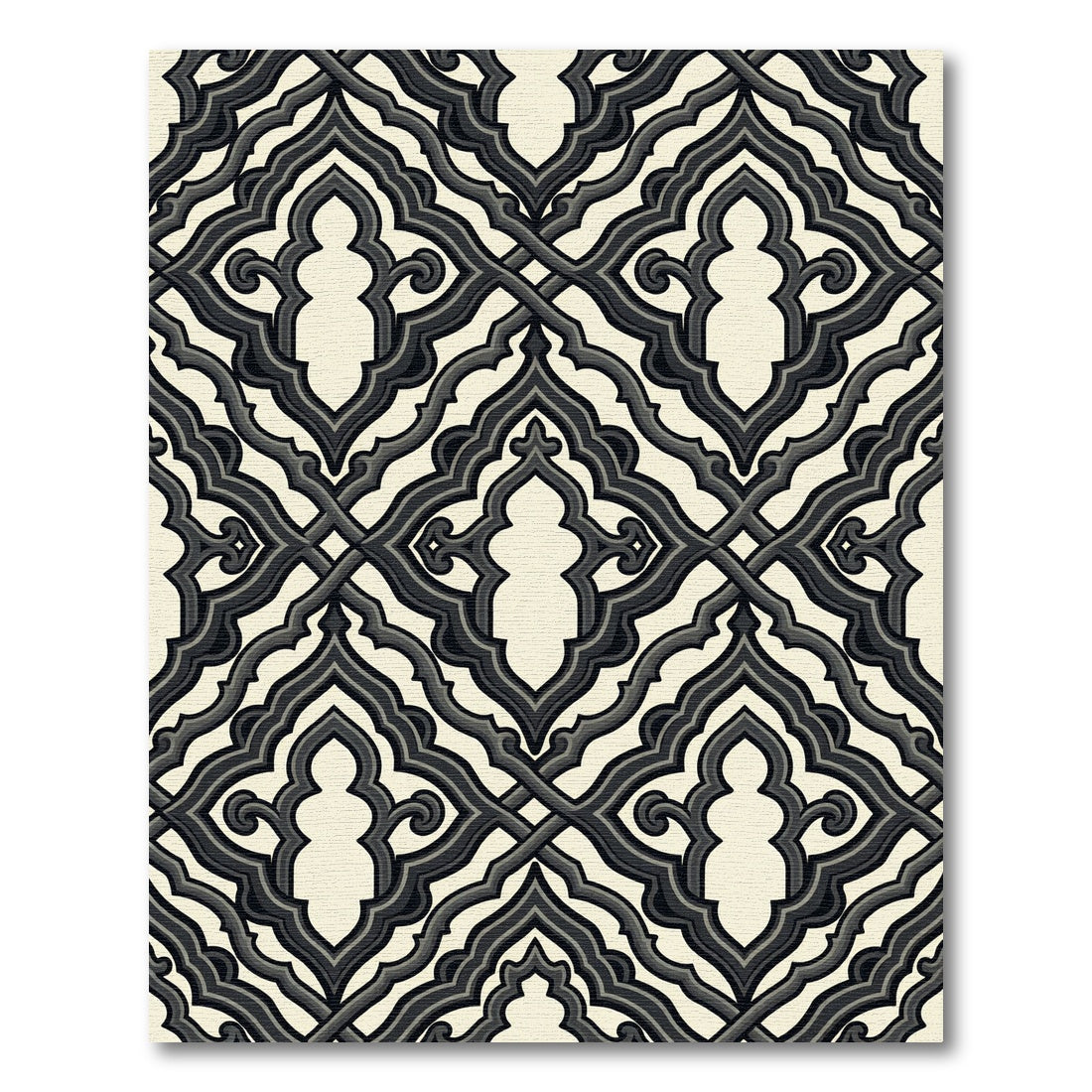 Ornate Black Ivory Lattice Arch Rug
