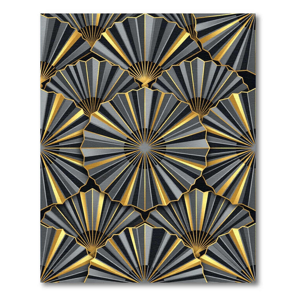 Art Deco Metallic Gold Fan Overlap Rug