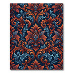 Ornate Burnt Orange Blue Damask Rug