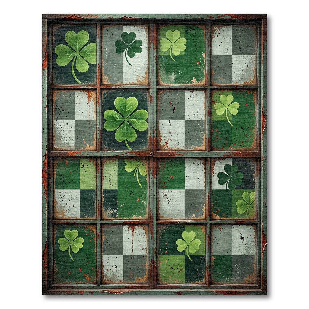 Green Clover Grid Distressed Texture Rug