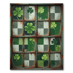 Green Clover Grid Distressed Texture Rug