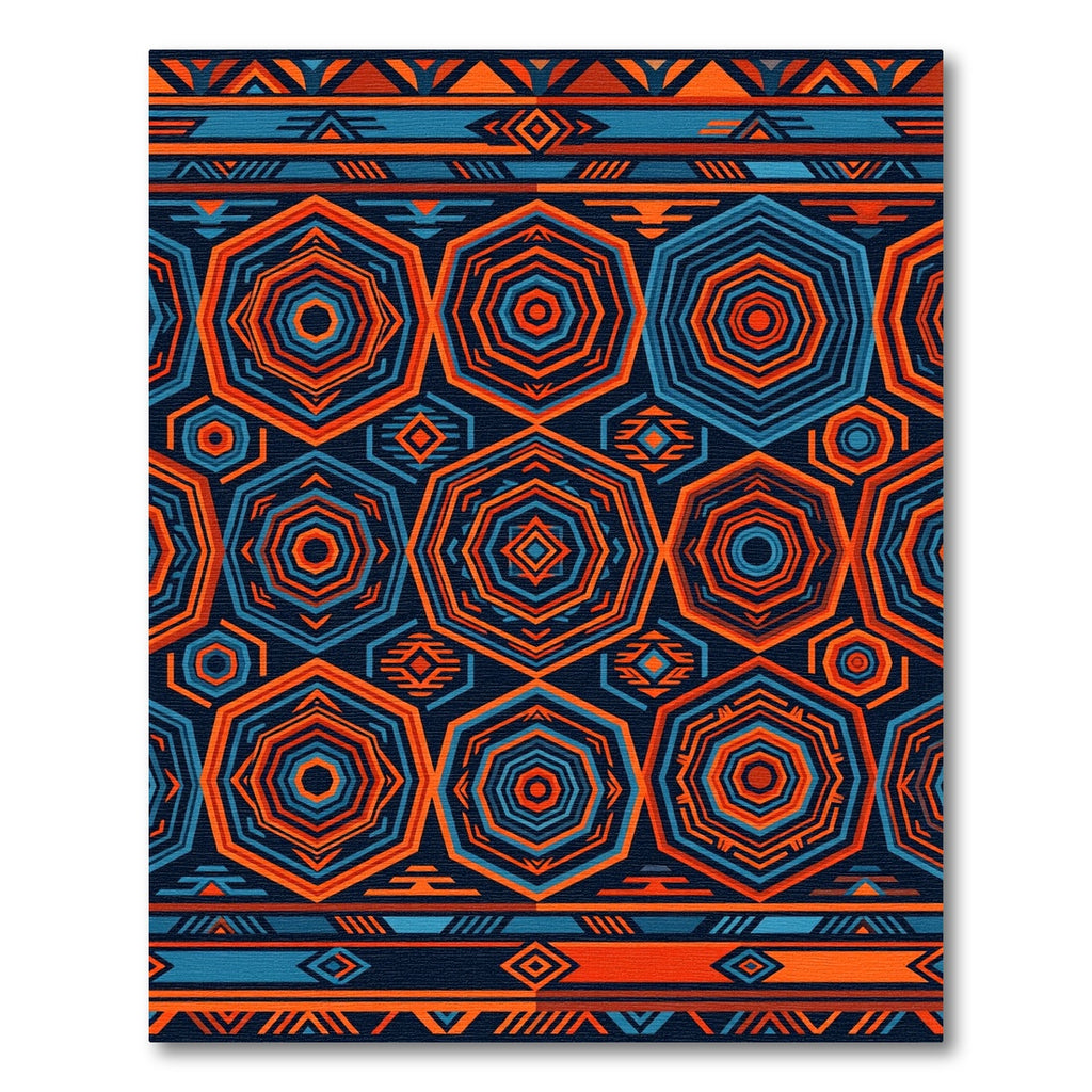 Vibrant Electric Blue Orange Hexagon Geometric Rug