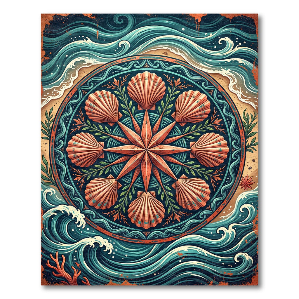 Coastal Shell Starfish Nautical Medallion Rug