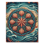 Coastal Shell Starfish Nautical Medallion Rug