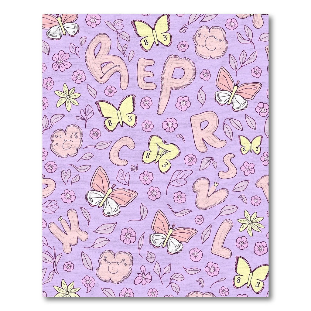 Pastel Butterflies and Flowers Alphabet Rug