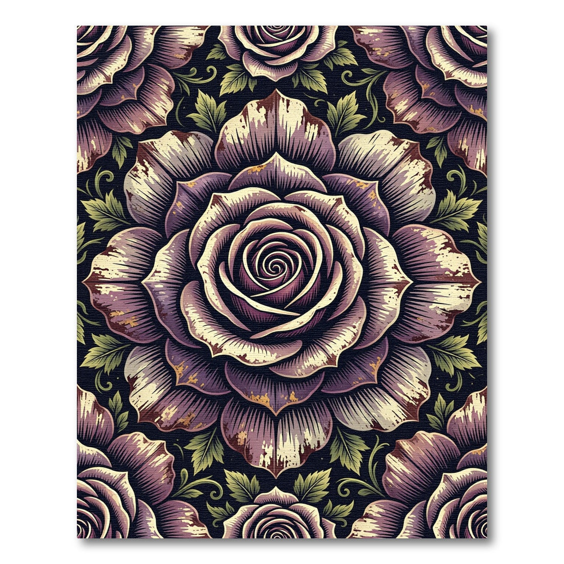 Vintage Violet Floral Engraved Medallion Rug