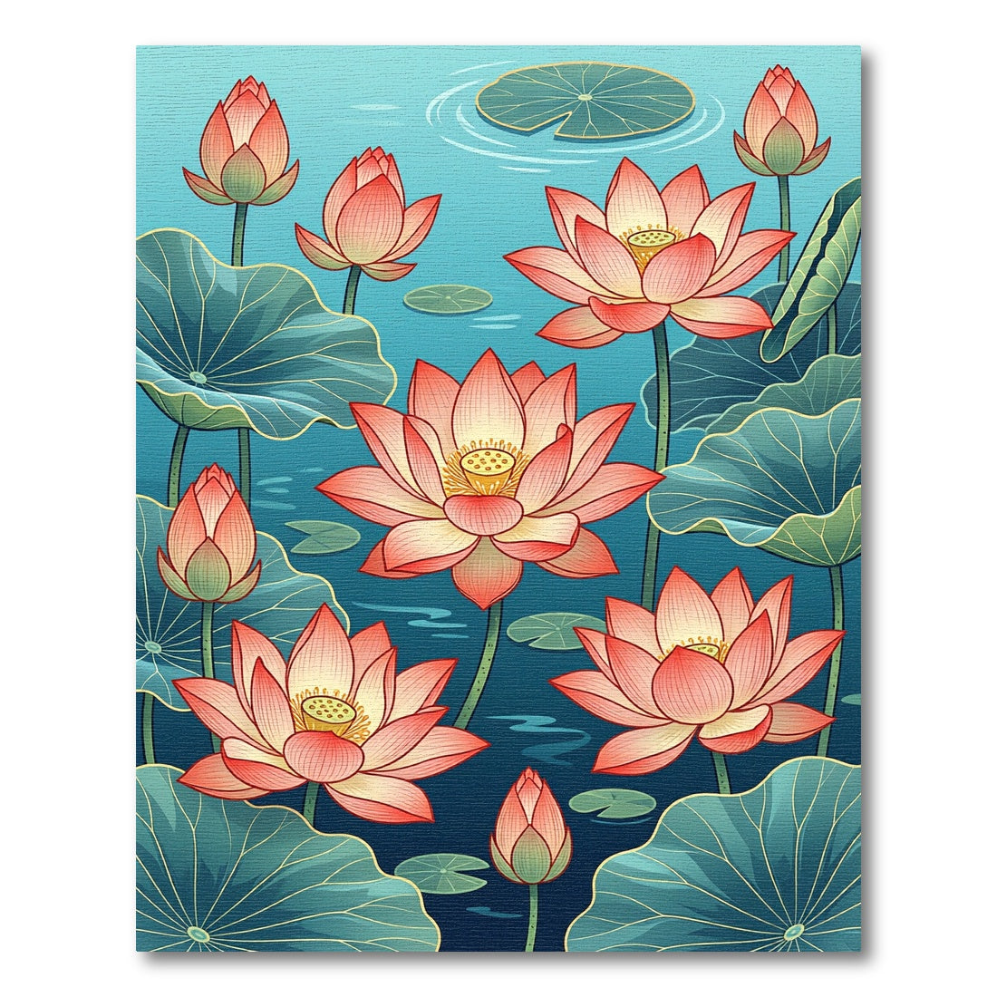 Elegant Pink Lotus Flower Pond Art Rug