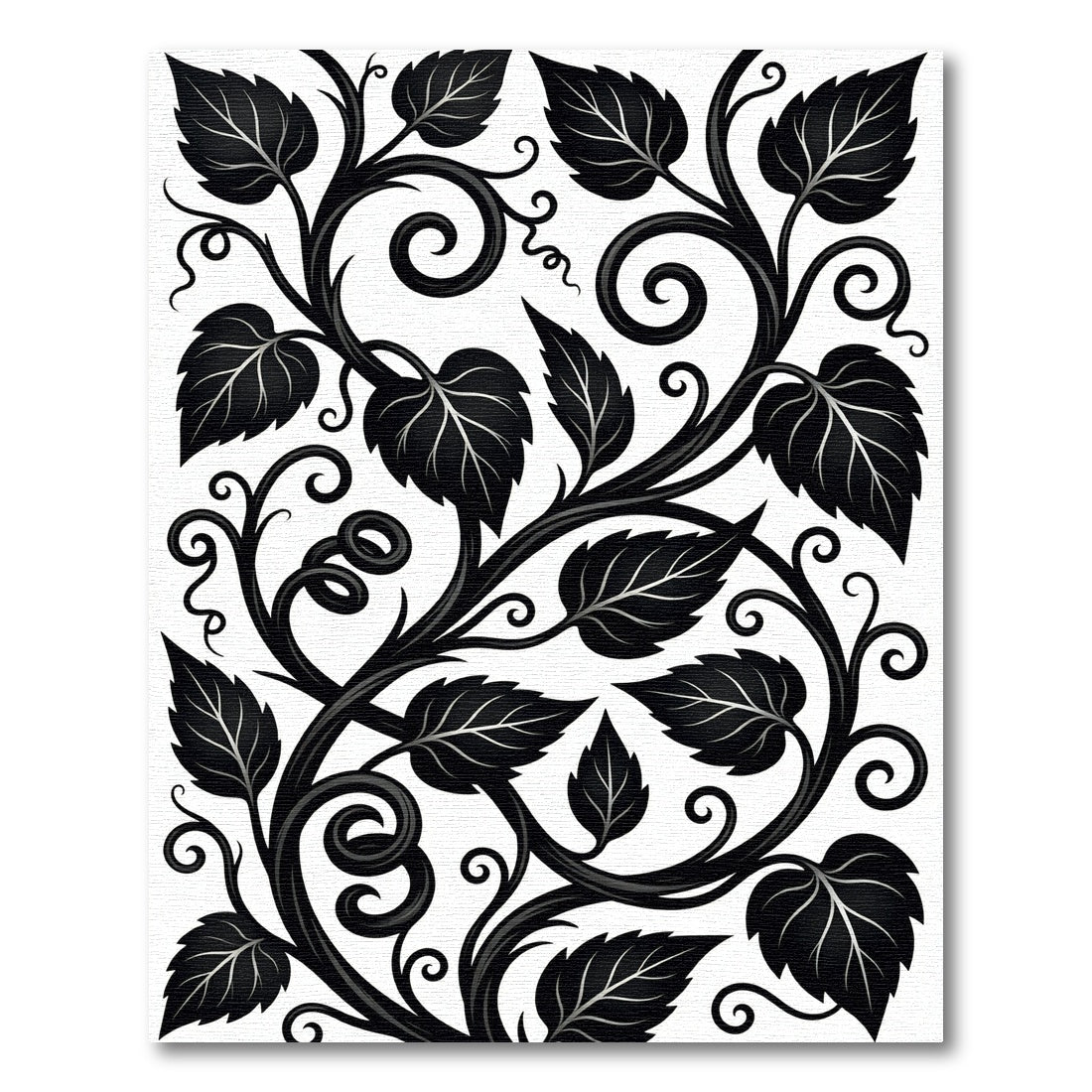 Black Vine Scroll Leafy Composition Rug