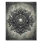 Ornate Charcoal Damask Filigree Medallion Rug