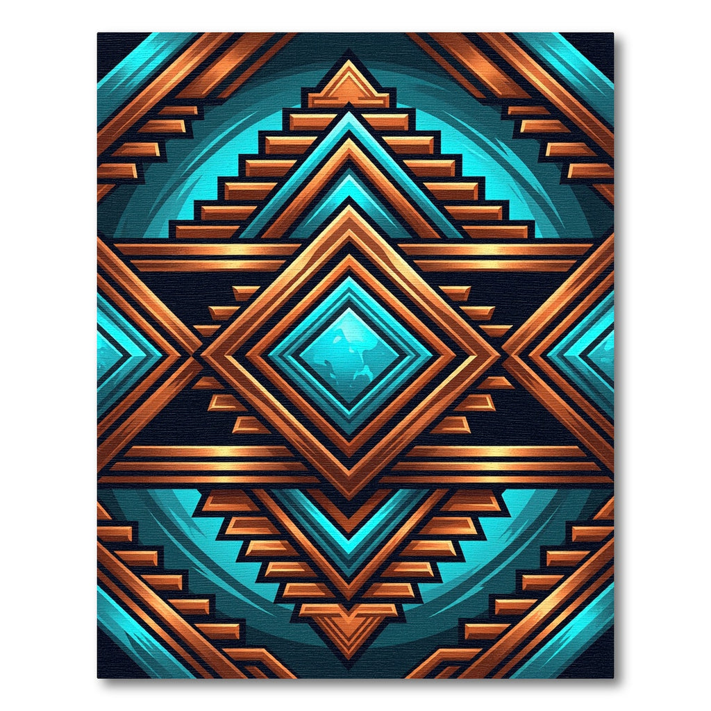 Geometric Copper and Teal Diamond Art Rug
