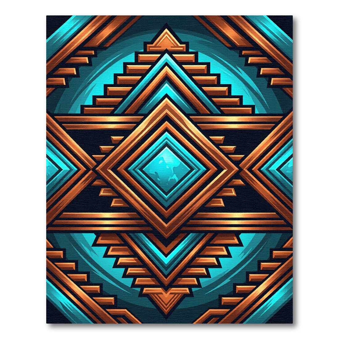 Geometric Copper and Teal Diamond Art Rug