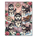 Cute Husky Puppies Winter Rose Sleigh Rug