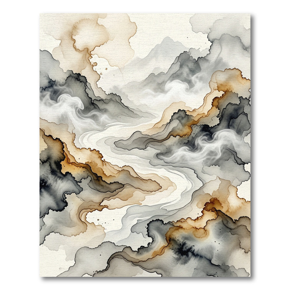 Abstract Monochrome Ink Wash Mountain Landscape Rug
