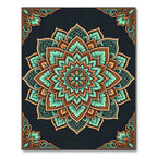 Teal and Amber Mandala Floral Medallion Rug