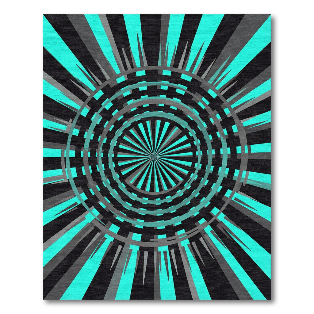 Cyan Electric Geometric Abstract Radial Vortex Rug