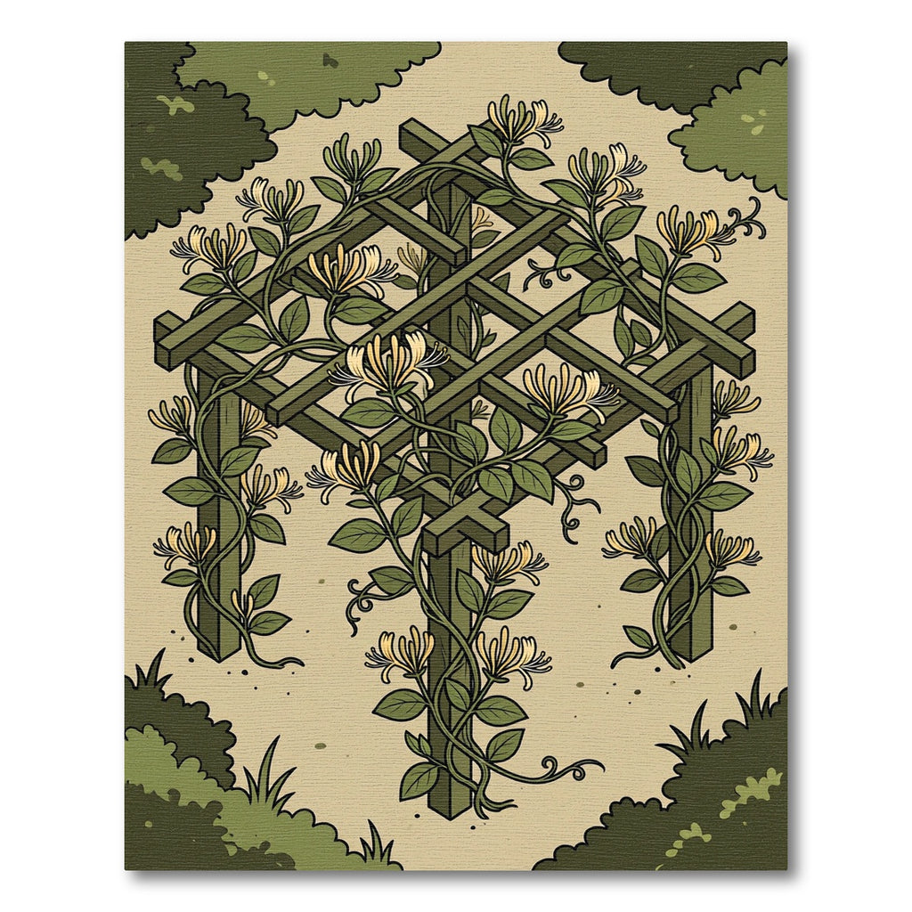 Olive Green Honeysuckle Trellis Art Rug