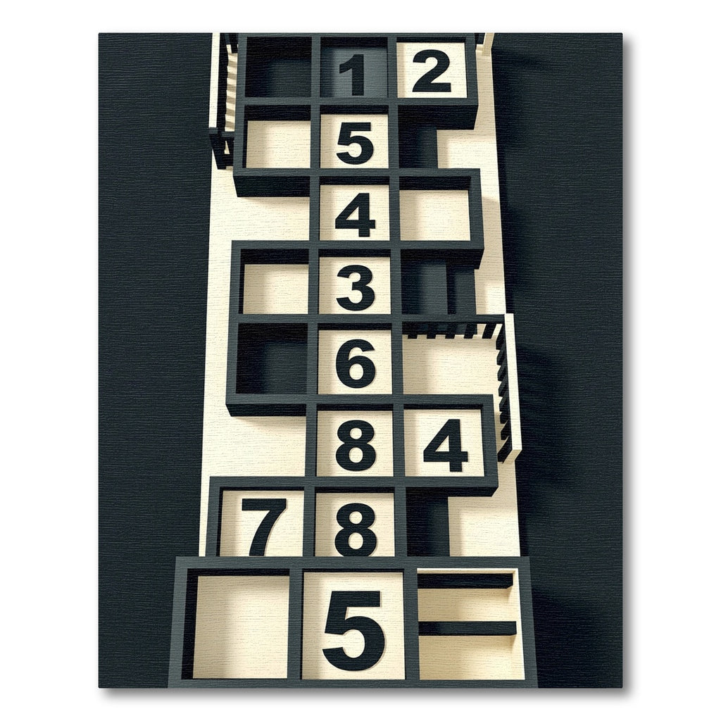 Monochromatic Geometric Grid Number Art Rug