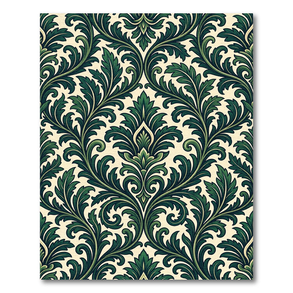 Dark Green Ornate Botanical Damask Rug