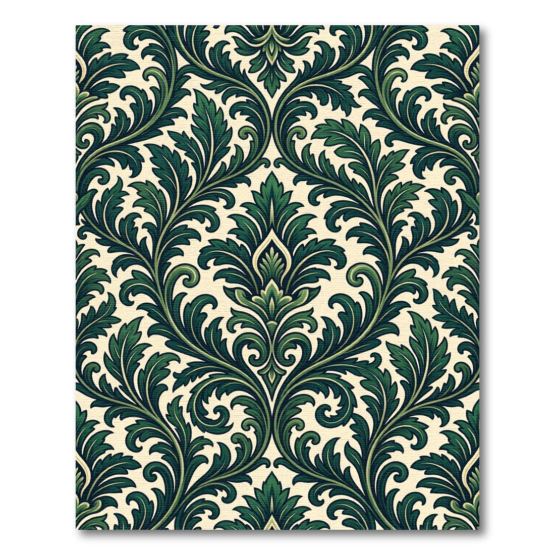Dark Green Ornate Botanical Damask Rug