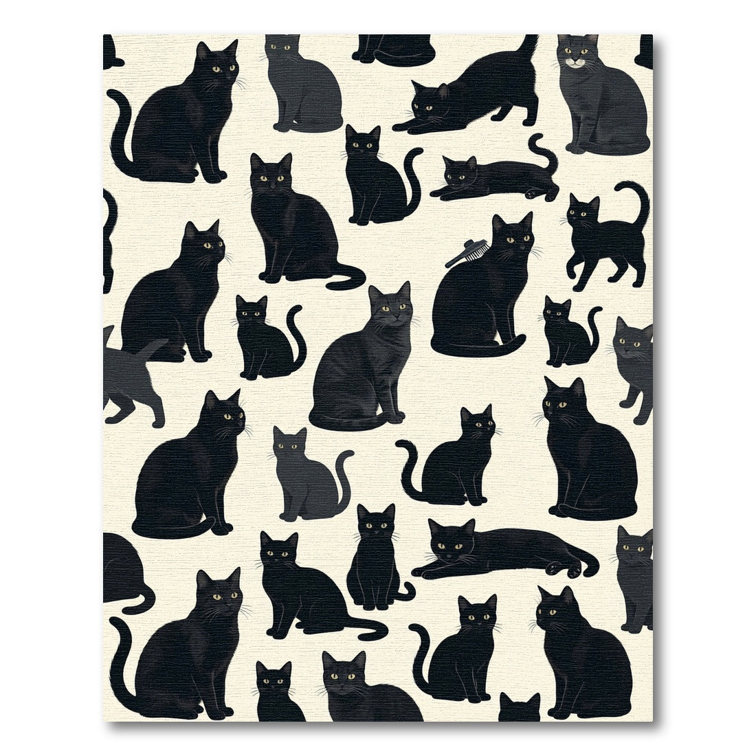 Playful Black Cat Silhouette Illustration Rug