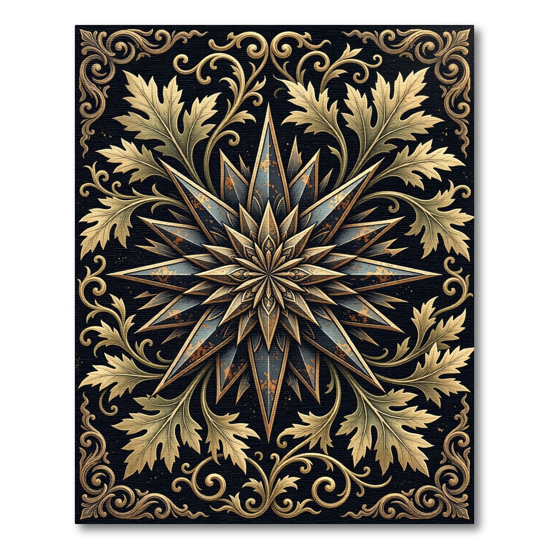 Ornate Gold Leaf Celestial Star Rug