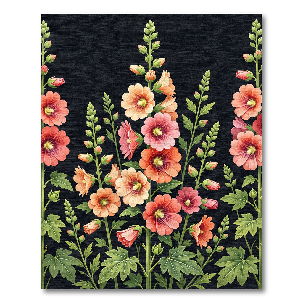 Vibrant Pink and Peach Hollyhock Floral Rug