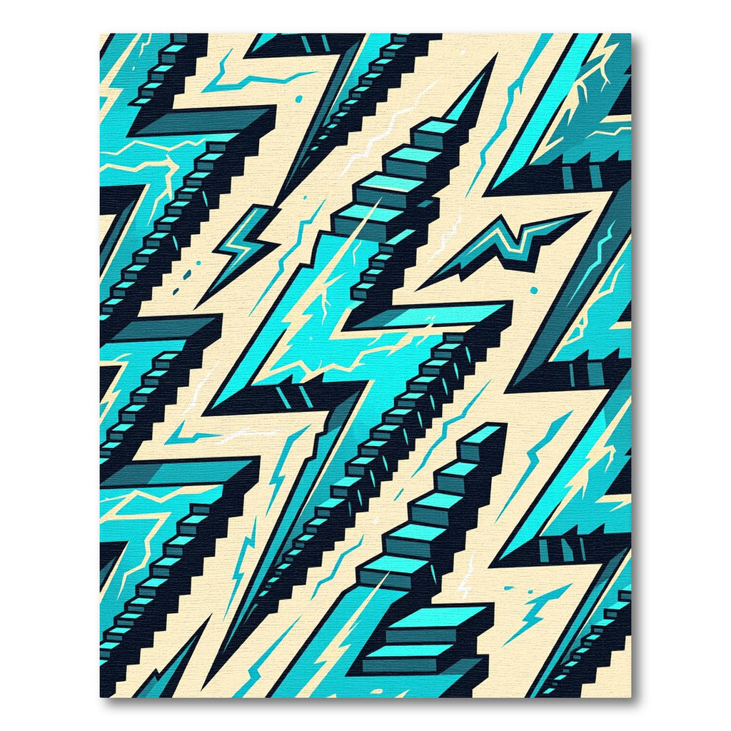 Electric Blue Geometric Lightning Staircase Rug