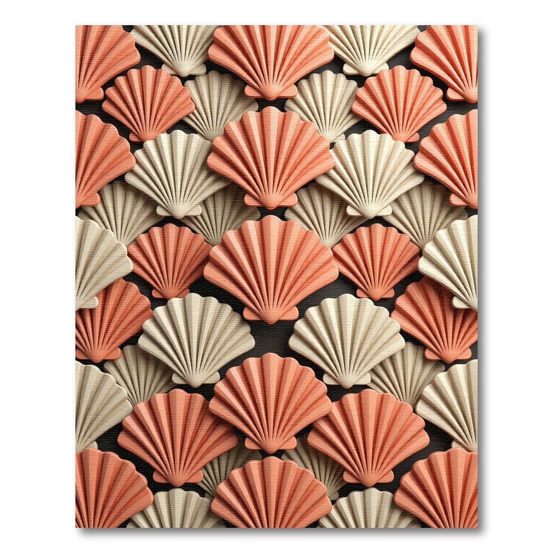 Coral and Cream Scalloped Shell Tiles Rug