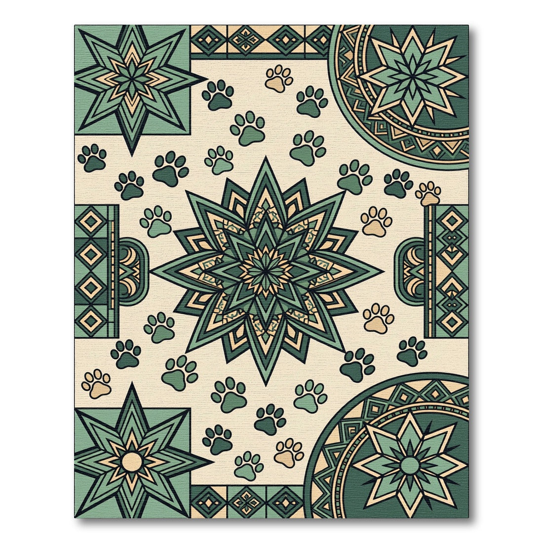 Sage Green Geometric Paw Star Floor Rug