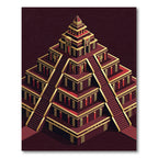 Geometric Crimson Golden Ziggurat Architecture Rug