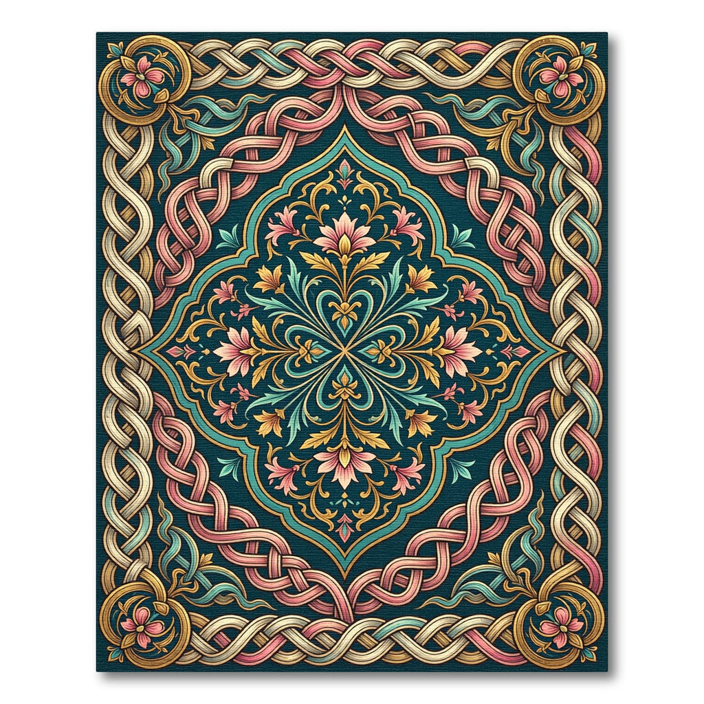 Ornate Teal Pink Floral Woven Medallion Rug