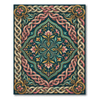 Ornate Teal Pink Floral Woven Medallion Rug