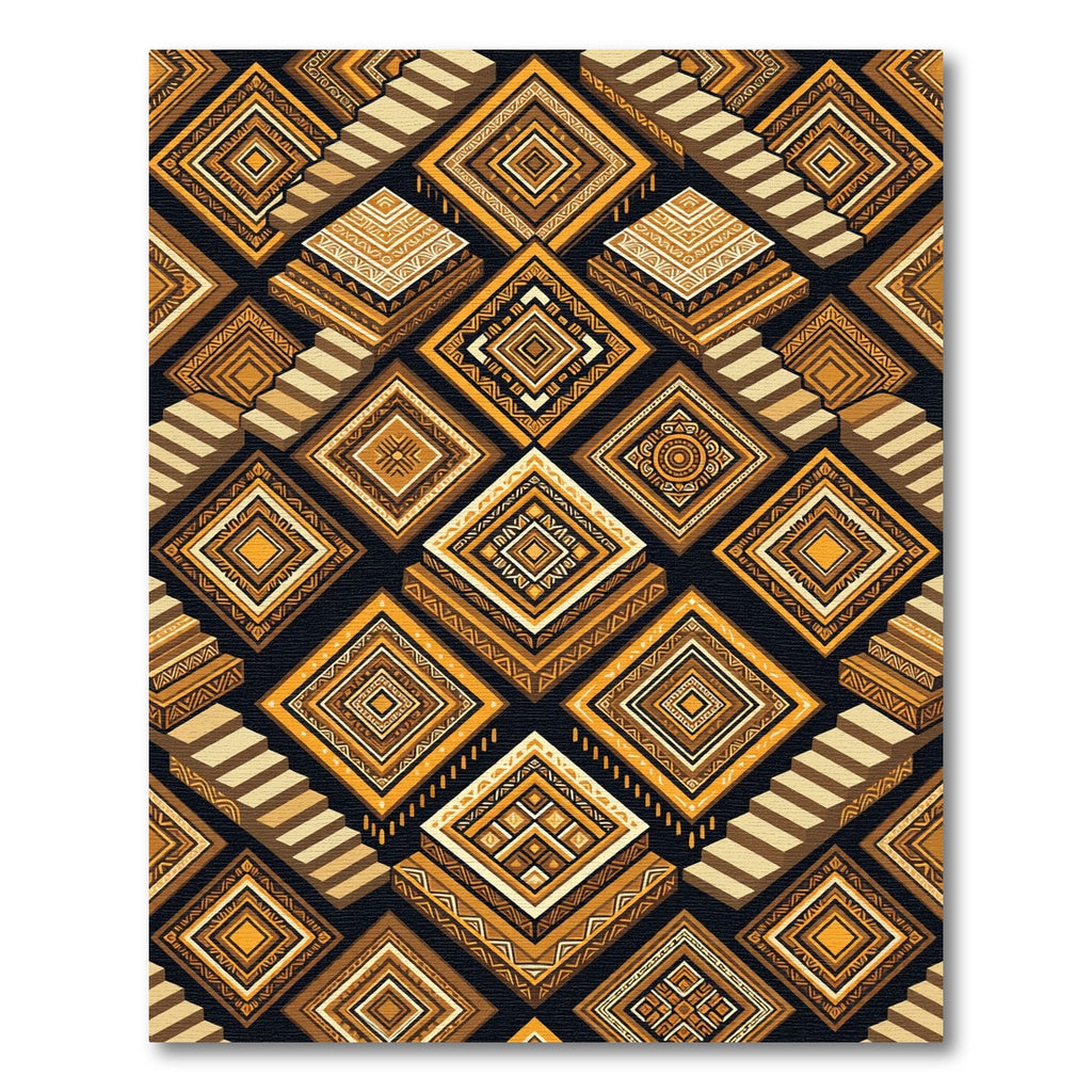 Golden Staircase Geometric Aztec Diamond Rug