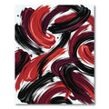 Bold Red and Black Abstract Swirl Rug