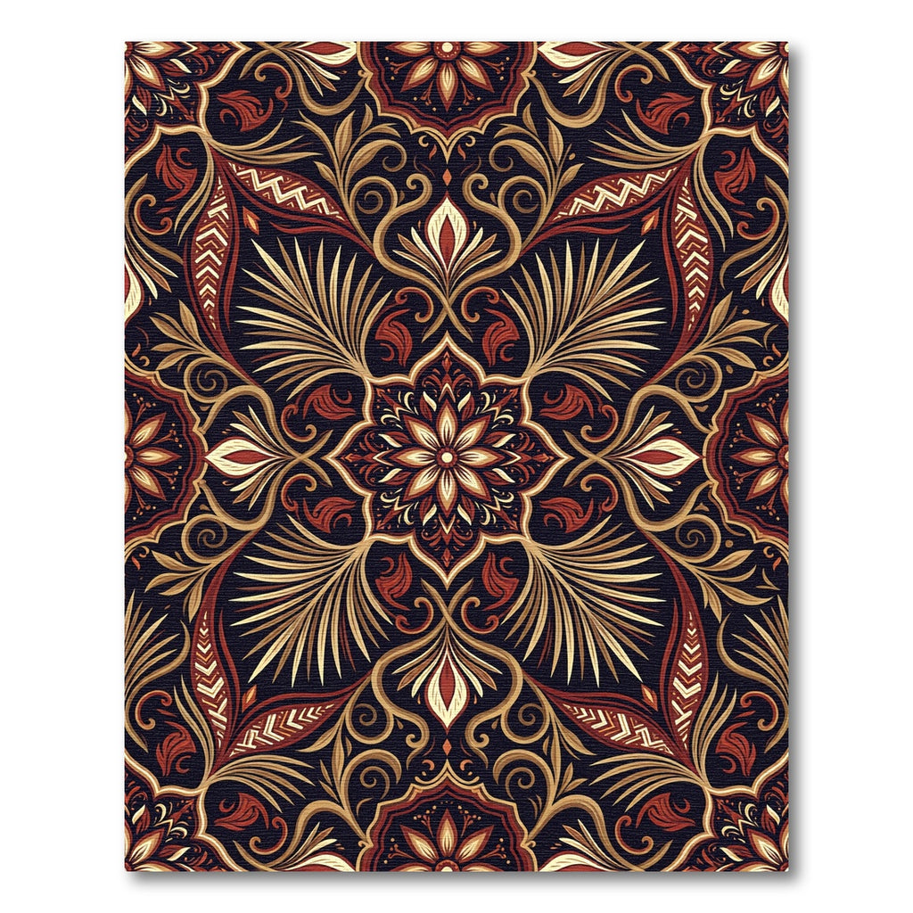 Earthy Terracotta Botanical Floral Medallion Rug