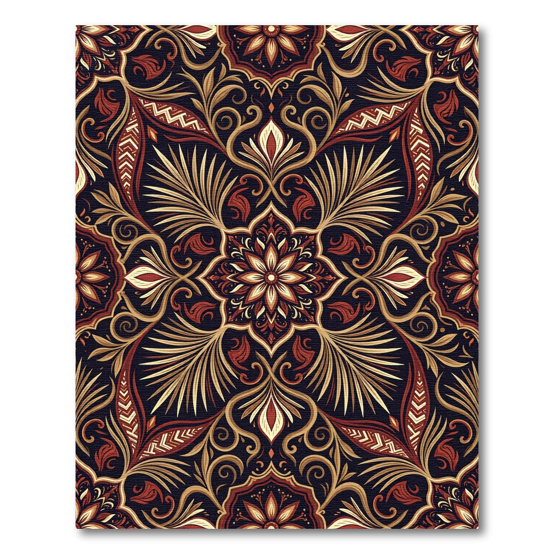 Earthy Terracotta Botanical Floral Medallion Rug