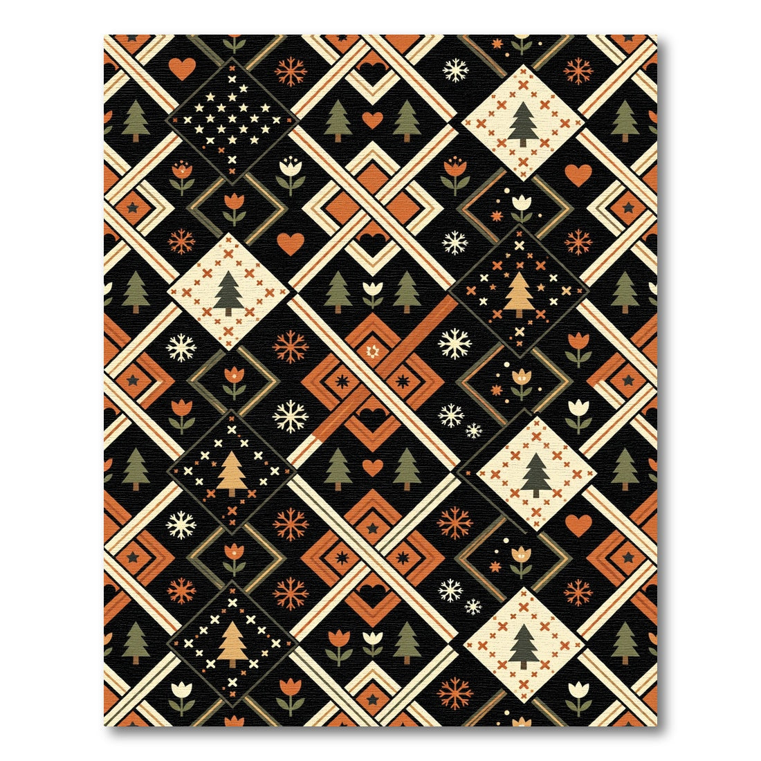 Warm Rustic Geometric Folk Art Rug