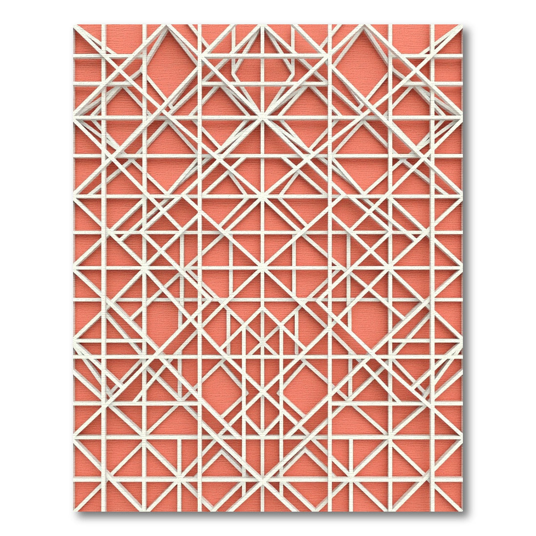 Geometric Salmon White Interlocking Grid Rug